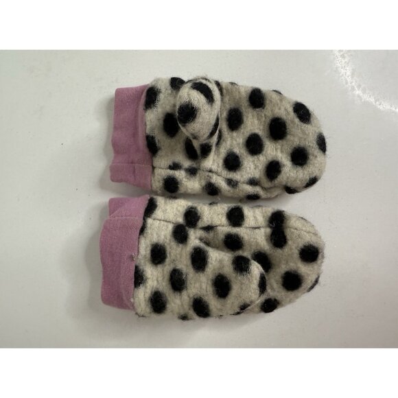Vintage Kids Mittens Wool Felt Polka Dot Scandinavian Warm Winter - Picture 1 of 4